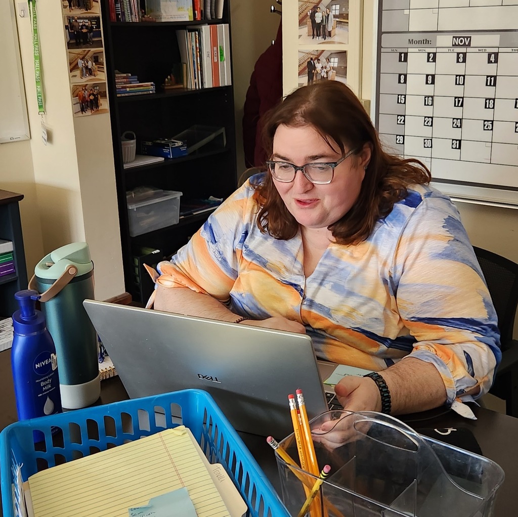 Ms. Tonelli at her desk.