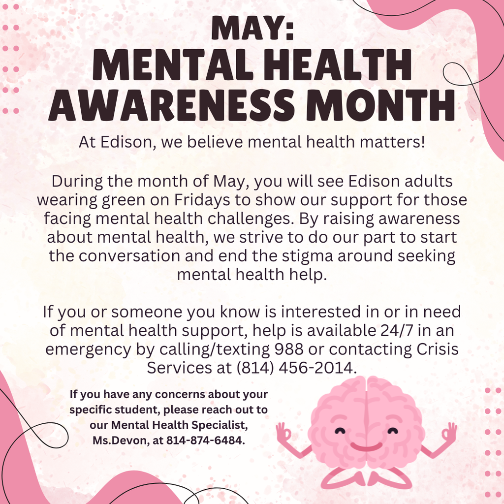 Graphic describing Edison's efforts to honor Mental Health Awareness Month during May.