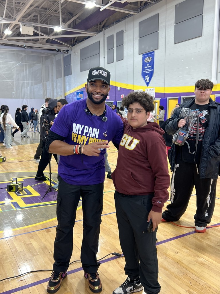 Erie High student with David Powertalk after the assembly.