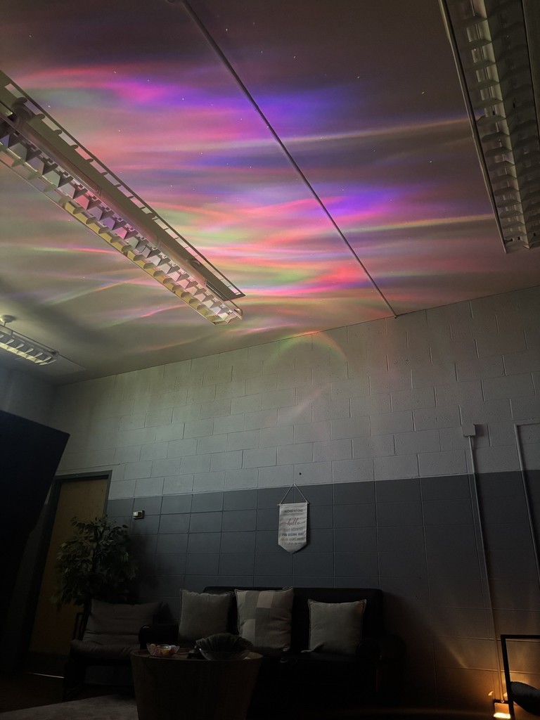 Picture of rainbow lights on ceiling