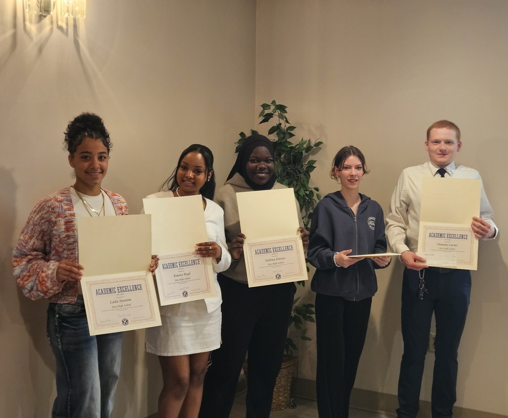 Pictured left to right: Erie High students Laila Newtwon, Kimora Boyd, Halima Hassan, Ledena Zeigler and Dominic Carnes.