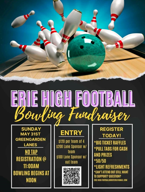 Erie High Football Bowling Fundraiser Flyer.