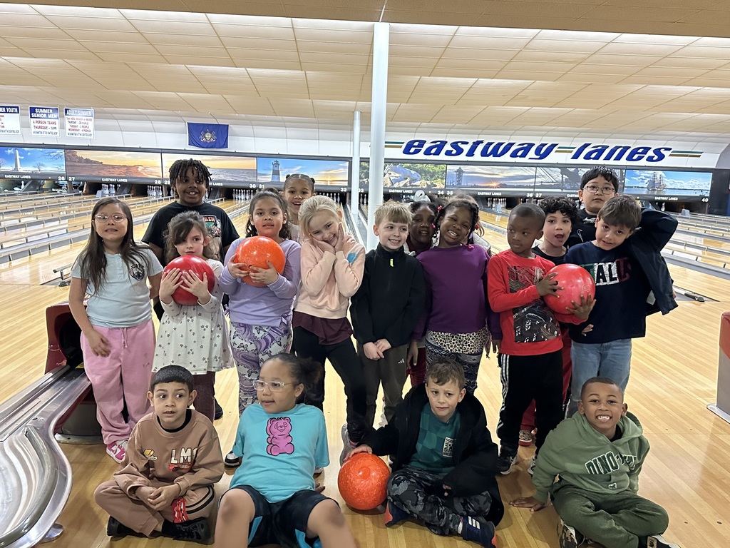 group picture of students who went bowling today at the bowling alley!
