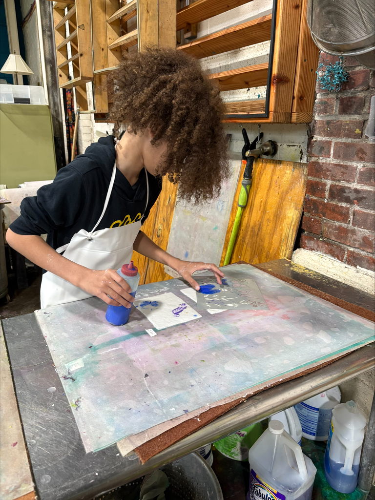 Student working on printmaking