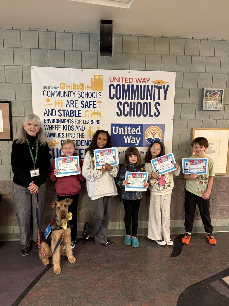 students who submitted stories to the pbs kids writers contest, pictured with Ms. Mary and Rumi