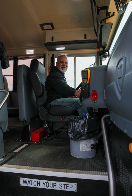 Bus driver sitting in the new electric buses.