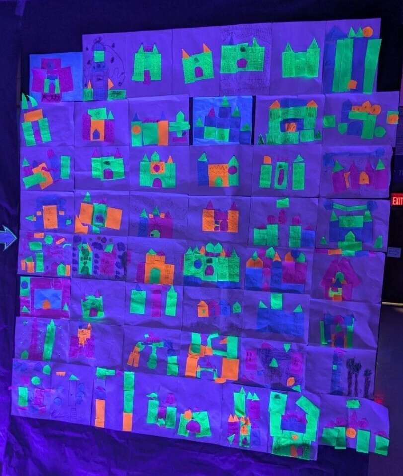 black light art display geometric shapes
