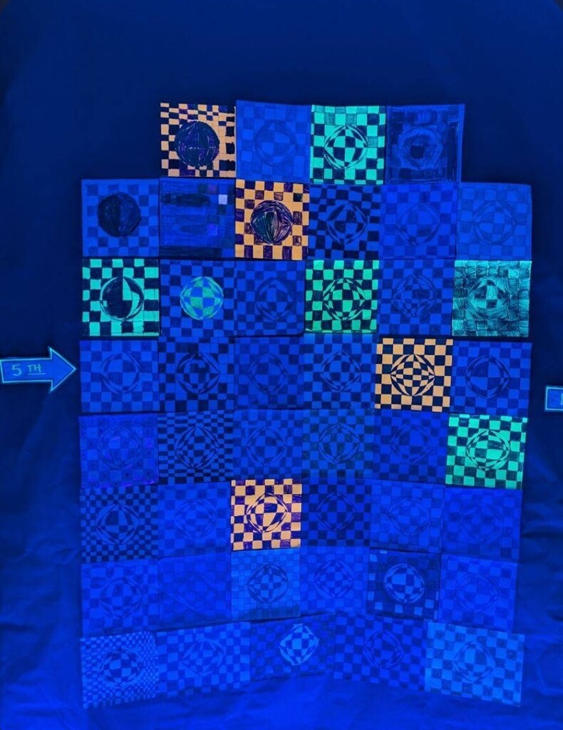 black light art display geometric shapes
