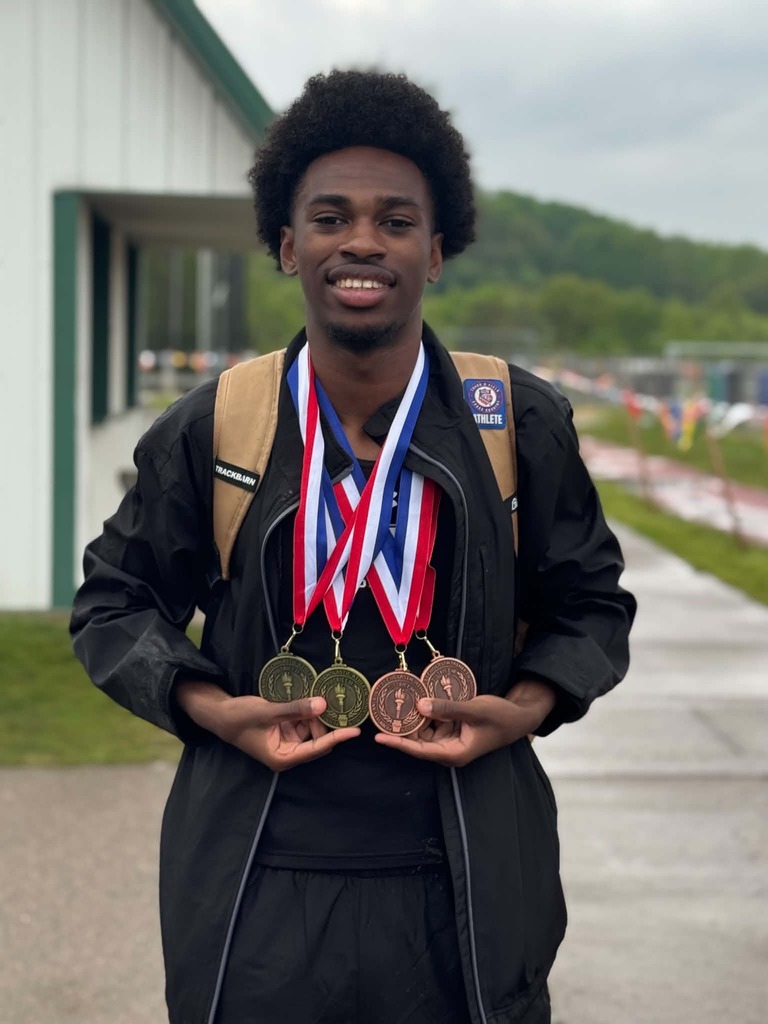 Elijah Fleming with his medals. 