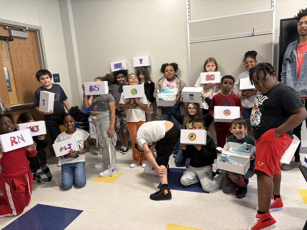 Students with their sneakers.