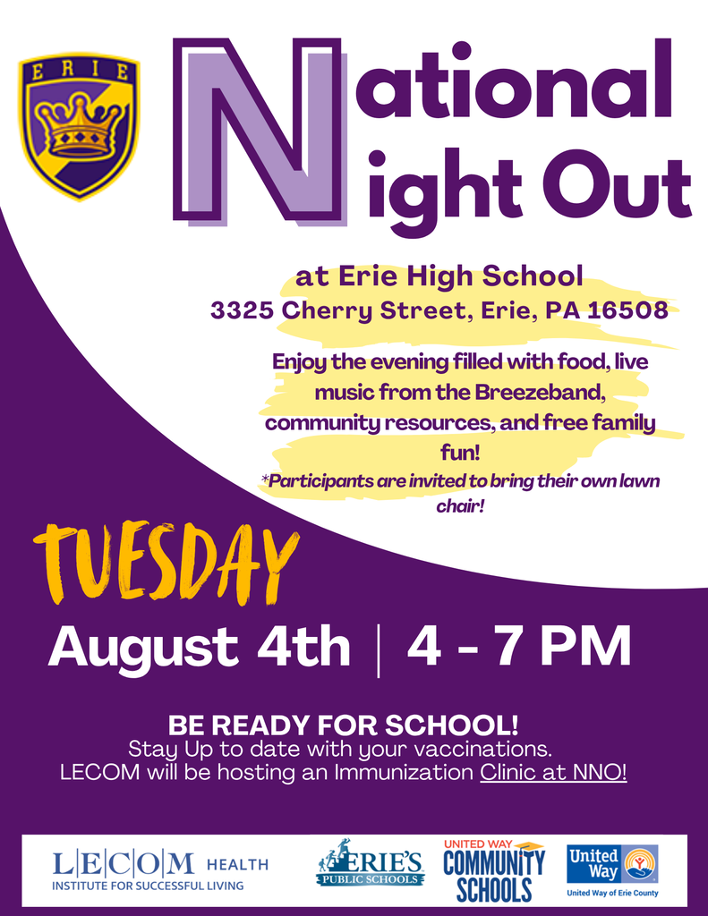 National Night Out at Erie High Flyer. National Night out will be hosted on Tuesday August 4th from 4-7pm at Erie High. 