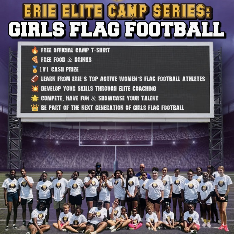 Erie Elite Camp Seriese: Girls Flag Football Flyer.
