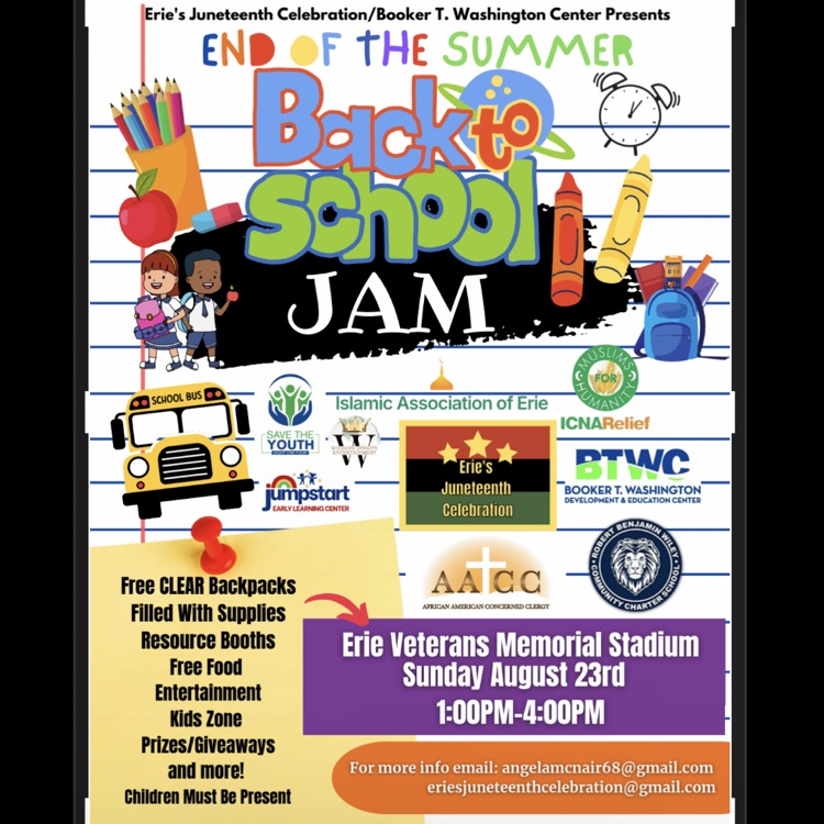 End of the Summer Back to School Jam Flyer.