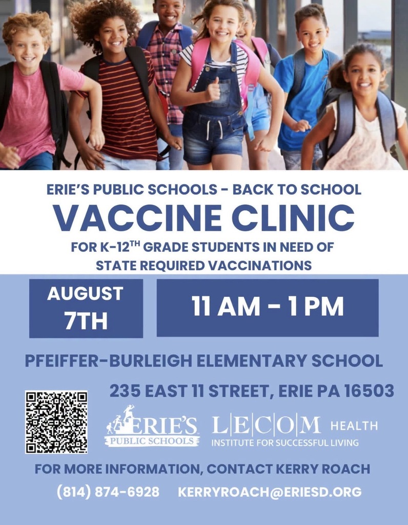 Vaccine Clinic - August 7th 11am-1pm at Pfeiffer-Burleigh Elementaty School