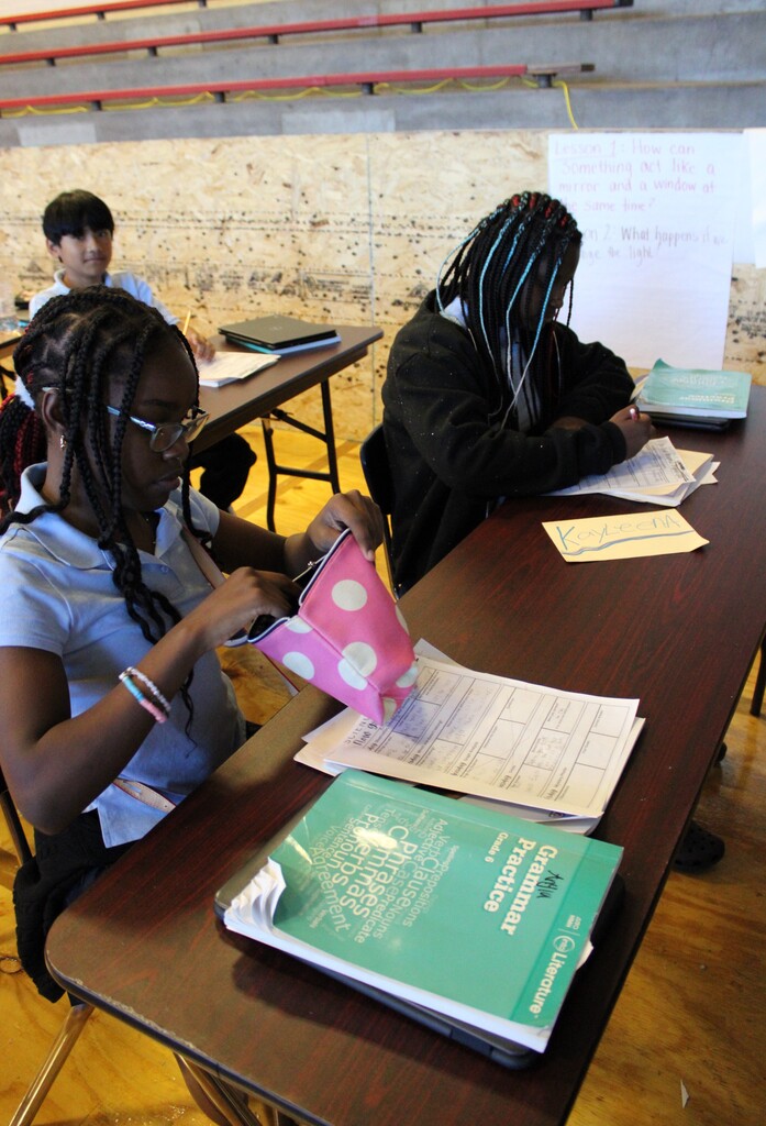 Students working at a table