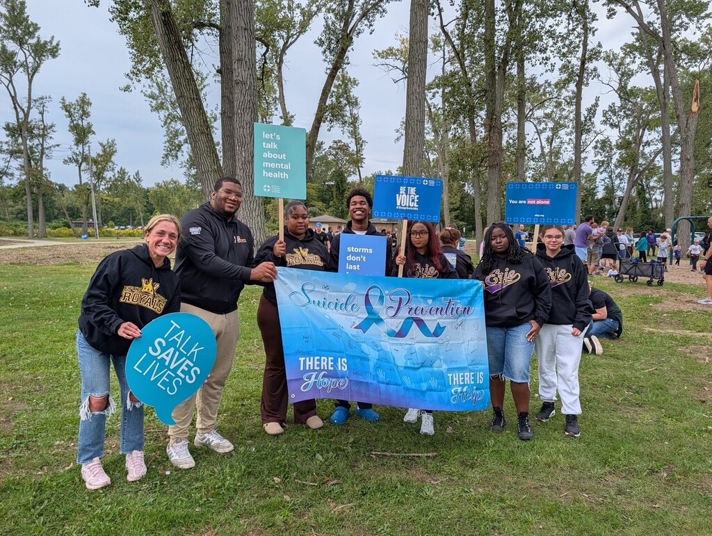 Erie High students and staff in attendance at the Erie Out of Darkness Walk. Students carried banners and signs to showcase their support. 