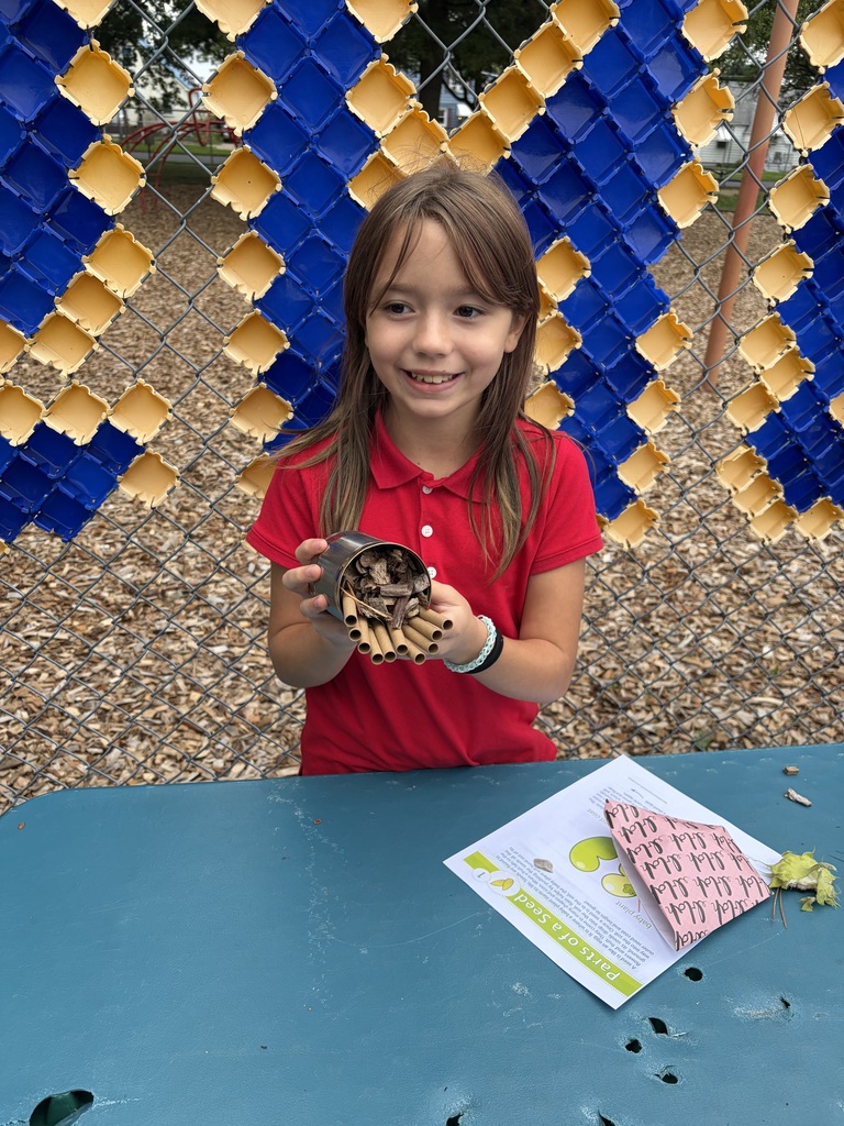 Student holding a solitary bee home.
