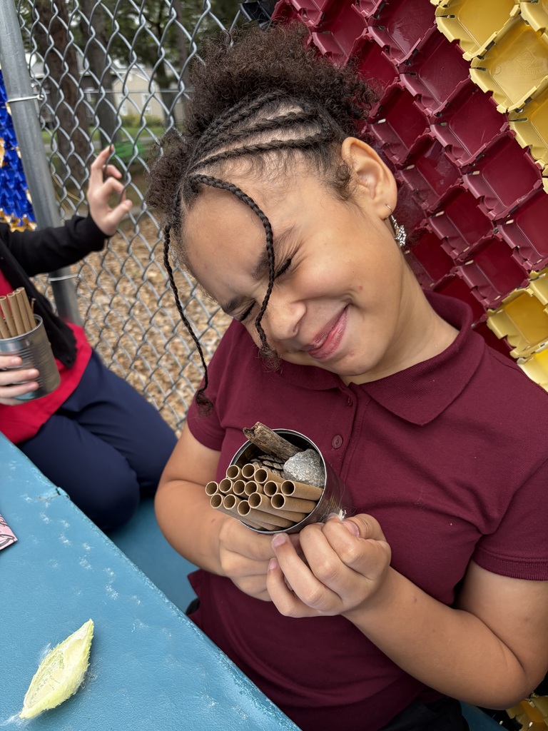 Student holding a solitary bee home.