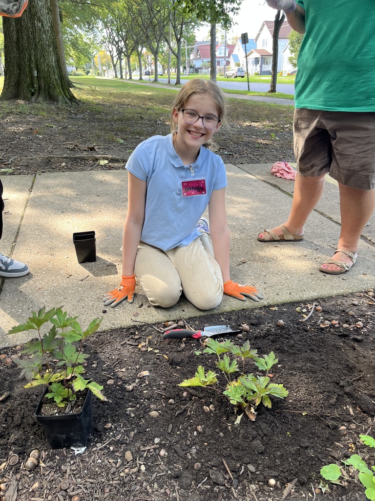 Students planting a garden