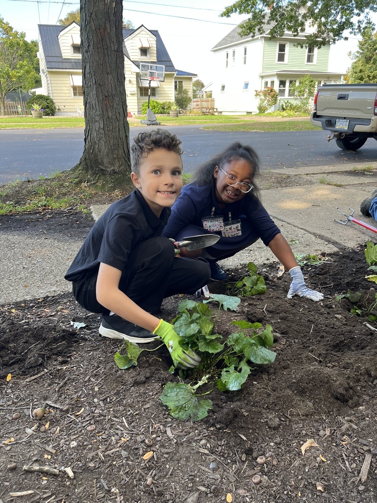 Students planting a garden