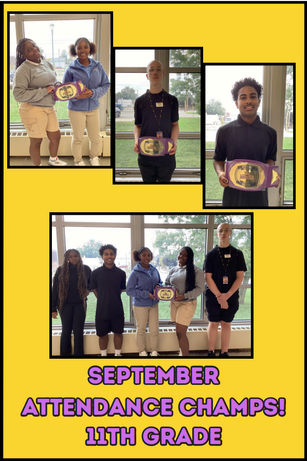 Photos of the Erie High September Champs holding the attendance belt.