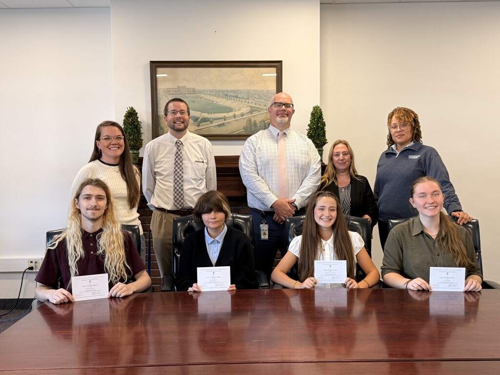 The four students who earned Commended Students honors are pictured with the Collegiate Academy deans and counselors.