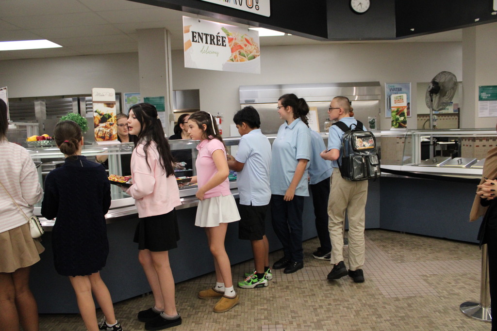 students waiting in line