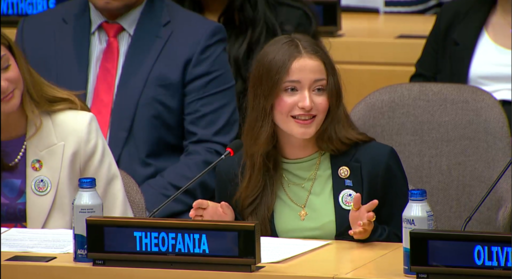 Theofania Nacopoulos at the United Nations meeting.