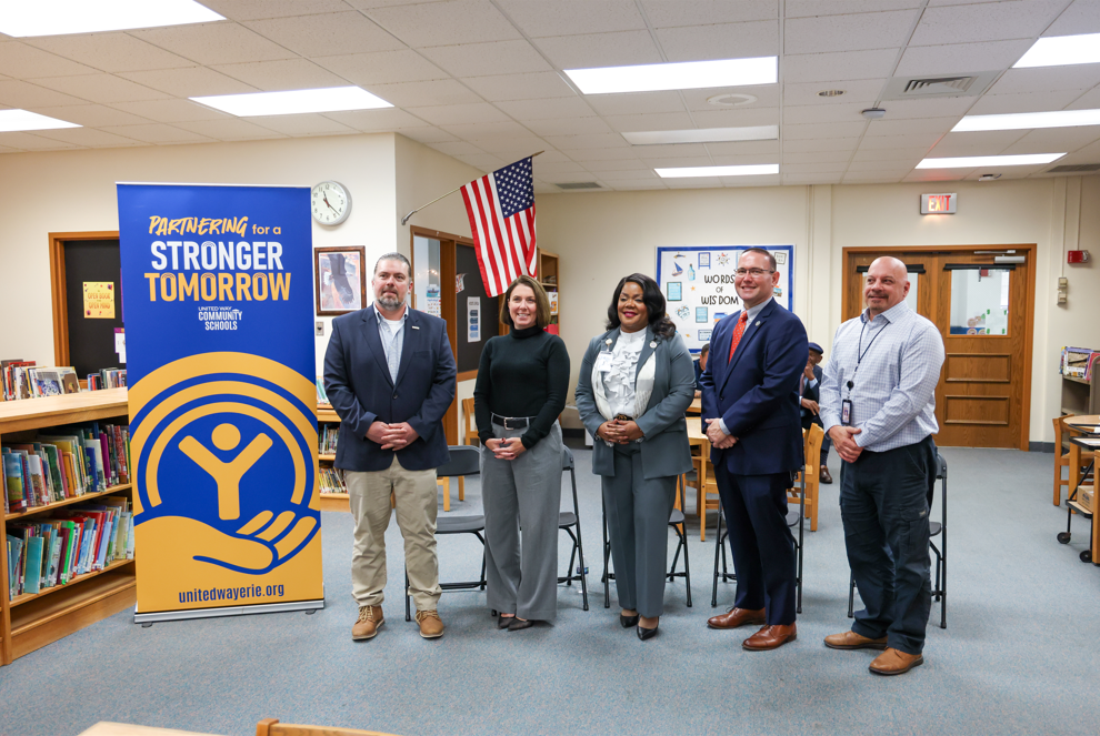 The guest speakers for the Perry Safer Walking Routs press conference which includes Mayor Daria Devlin and Superintendent/ CEO Dr. Natalyn Gibbs.