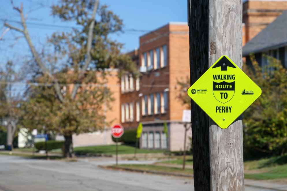 Perry Safer Walking Route Sign.