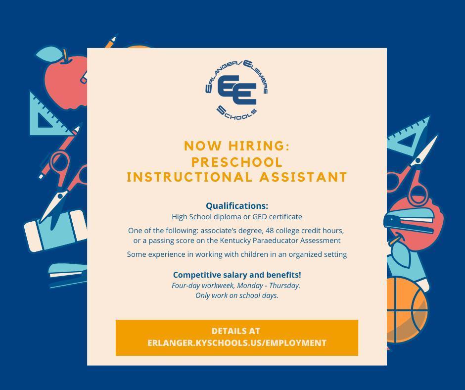 Now hiring preschool instructional assistant