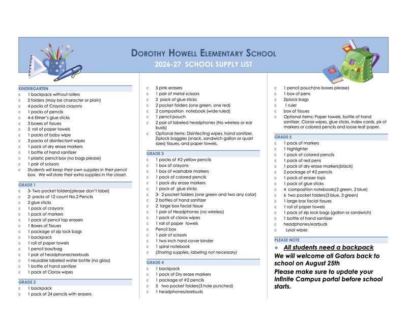 Photo of the school supply list.