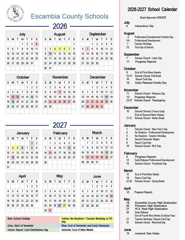 2026-2027 School Calendar