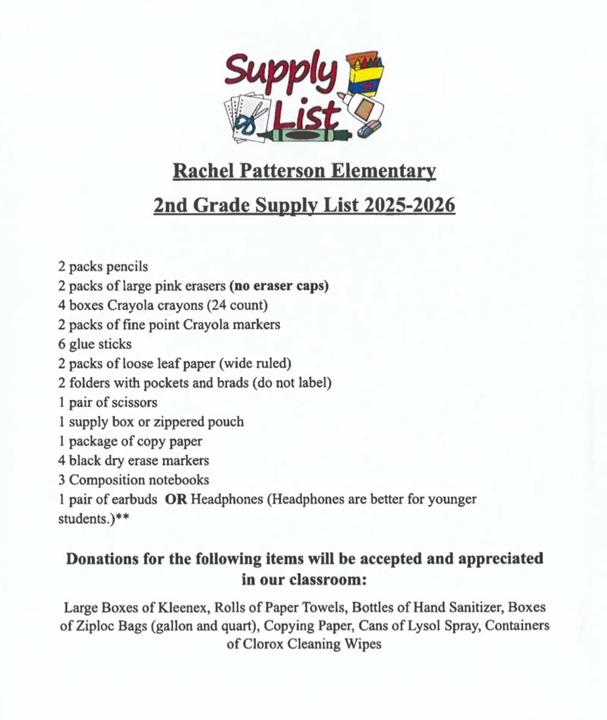 2nd grade Supply list