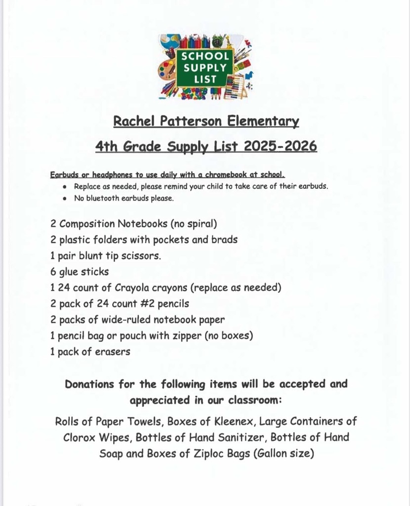 4th grade supply list