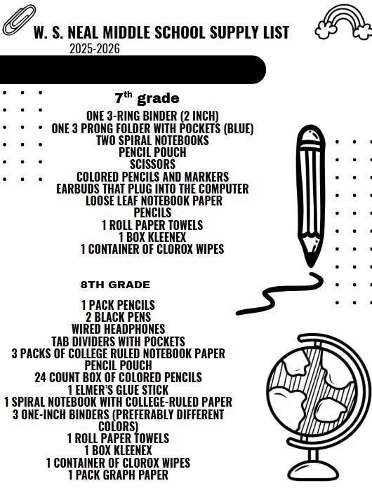 8th grade supply list