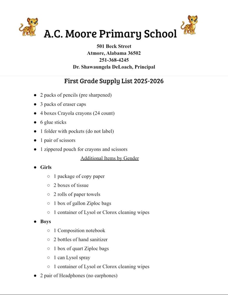 First Grade Supply List