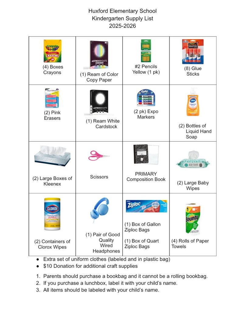 Kindergarten School Supply List (PDF attached below)