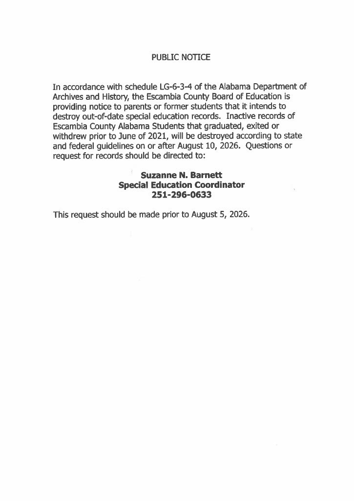 Destruction of Records Notice