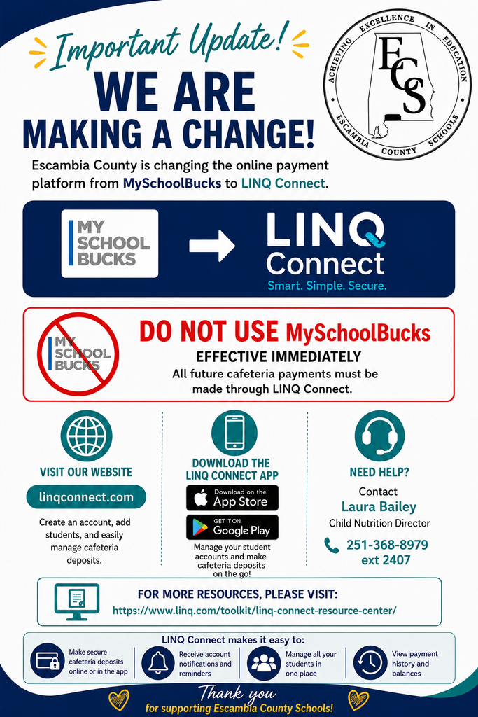 We are no longer using MySchool Bucks we are moving to LinQ Connect for school lunches.
