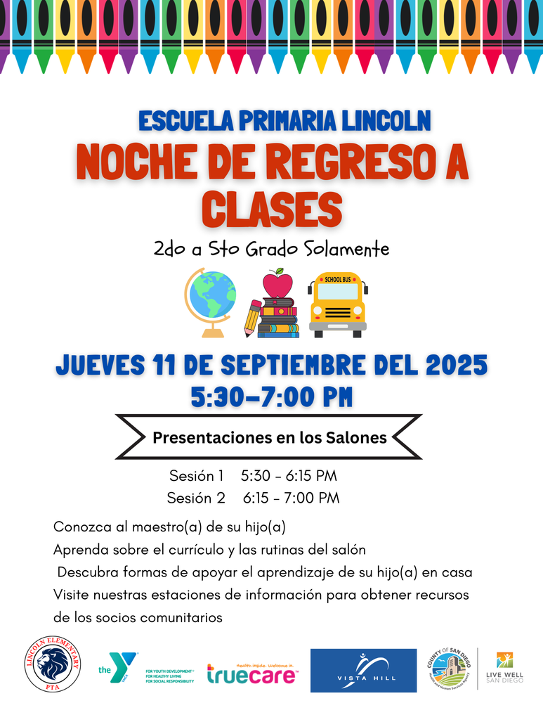Back to School Night Sep. 11th - 2nd thru 5th grades