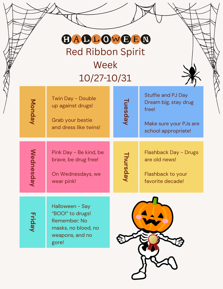 Flyer with information about school Red Ribbon Spirit Week.
