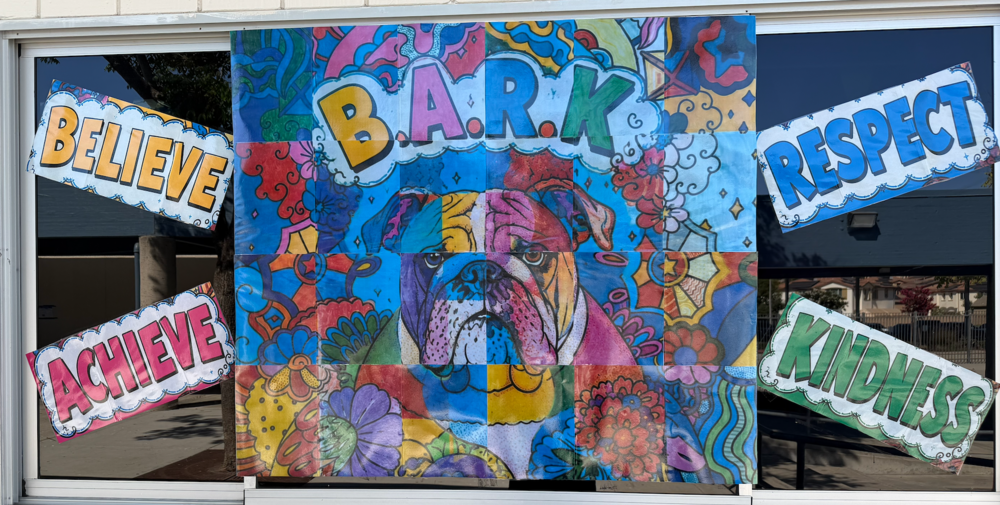 BARK bulldog student created art Believe Achieve Respect kindness
