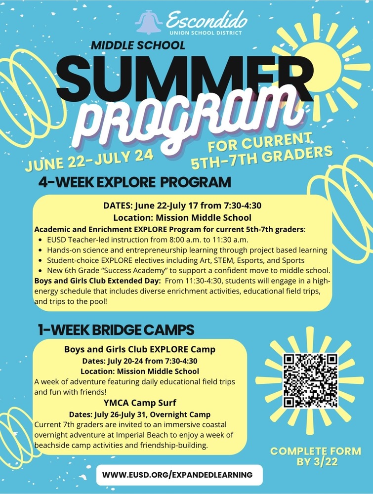 Middle School Summer Program Flyer