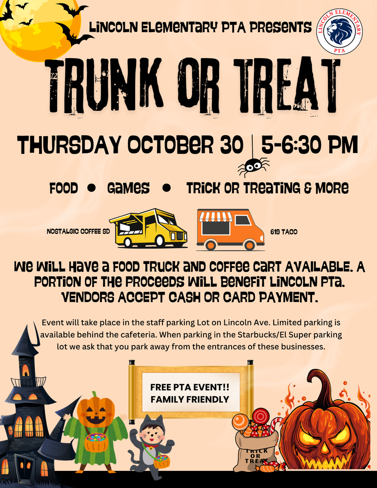 Trunk or Treat flier, Thurs. Oct. 30, 5:00-6:30pm