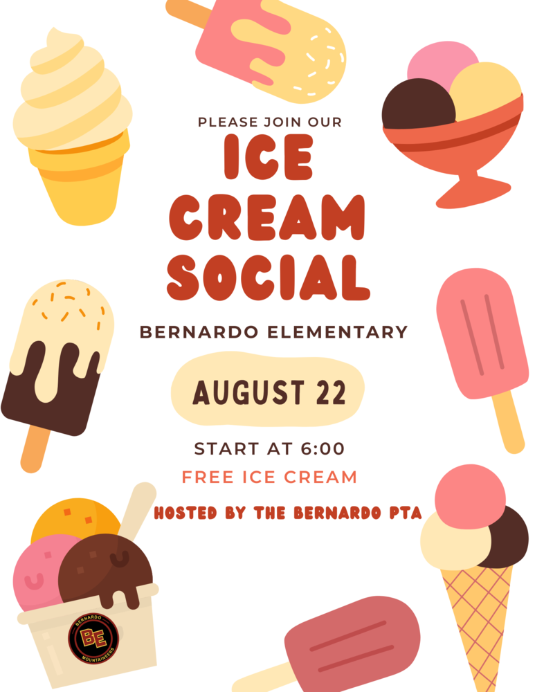 Flyer for Ice Cream Social on 8/22 at 6pm