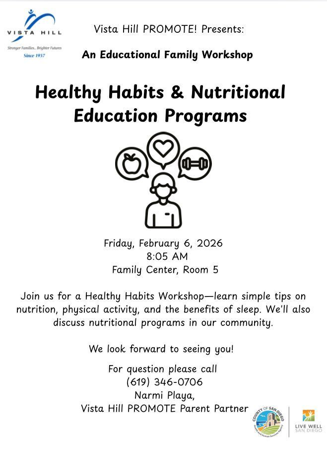 Visa Hill PROMOTE! Workshop - Healthy Habits & Nutritional Education Programs on 2/6/26 at 8:05am in room 6