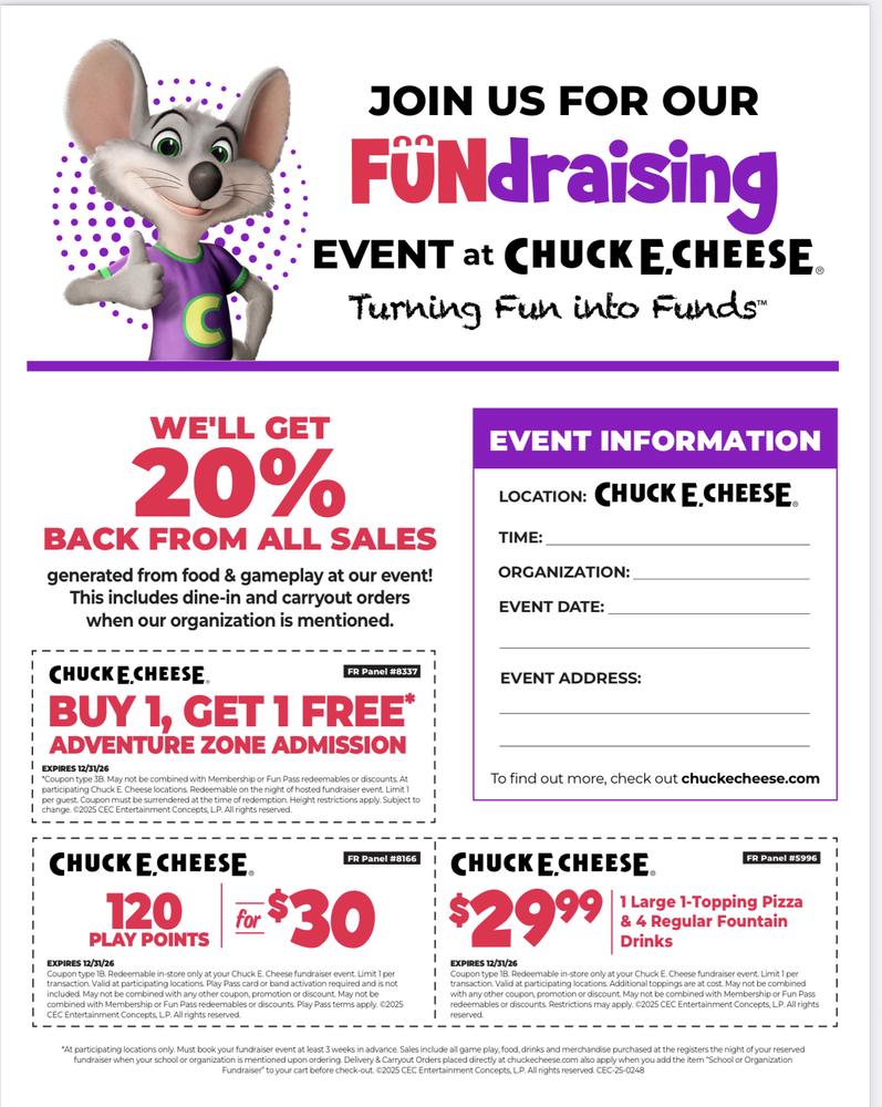 Chuck E Cheese flyer