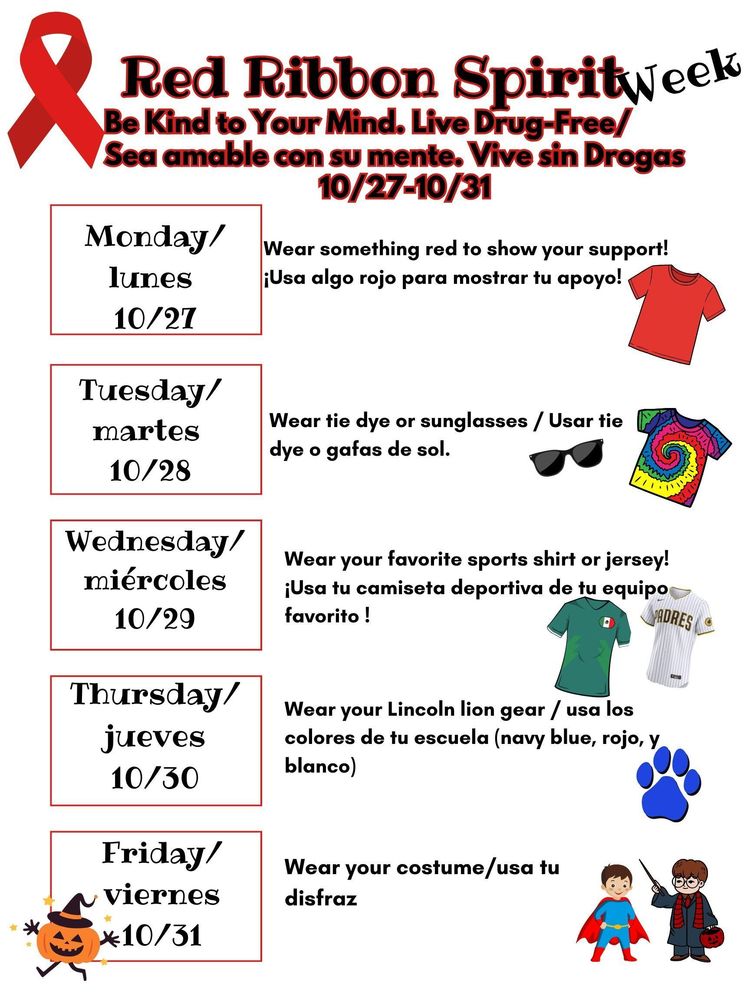 Red Ribbon Week Spirit Week 10/27-10/31