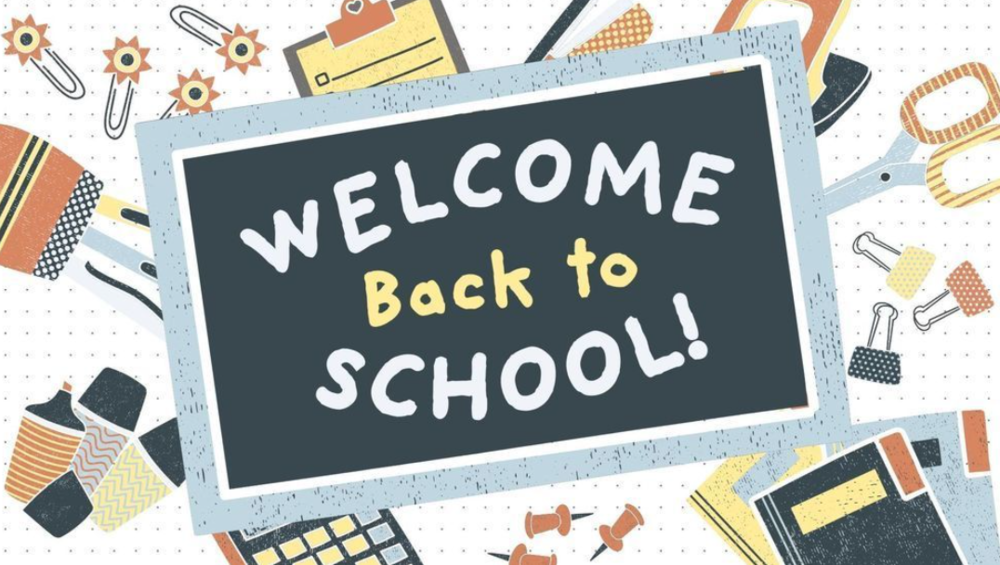 And image of school supplies with the message, "Welcome Back to School!"
